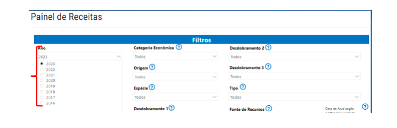Exemplo de filtros para pesquisa de receitas
