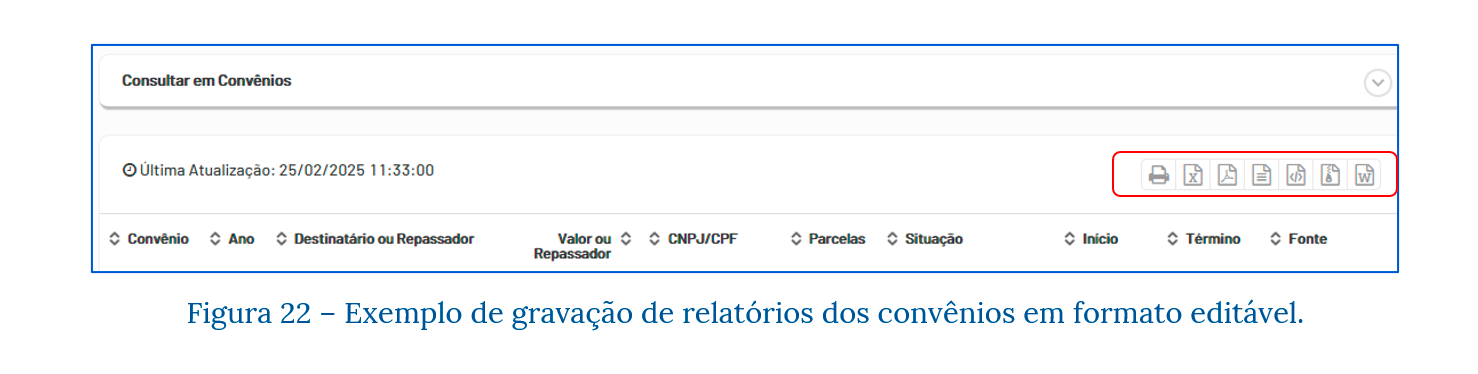 Exemplo adicional de informações sobre convênios