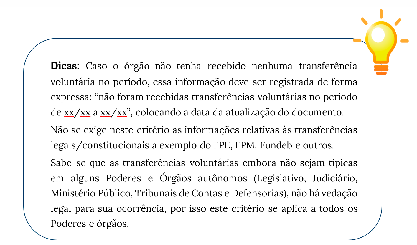 Exemplo de informações sobre transferências recebidas