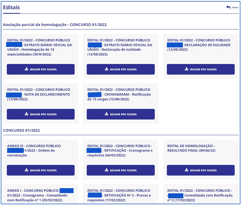 Exemplo de divulgação de editais de concurso e seleção pública