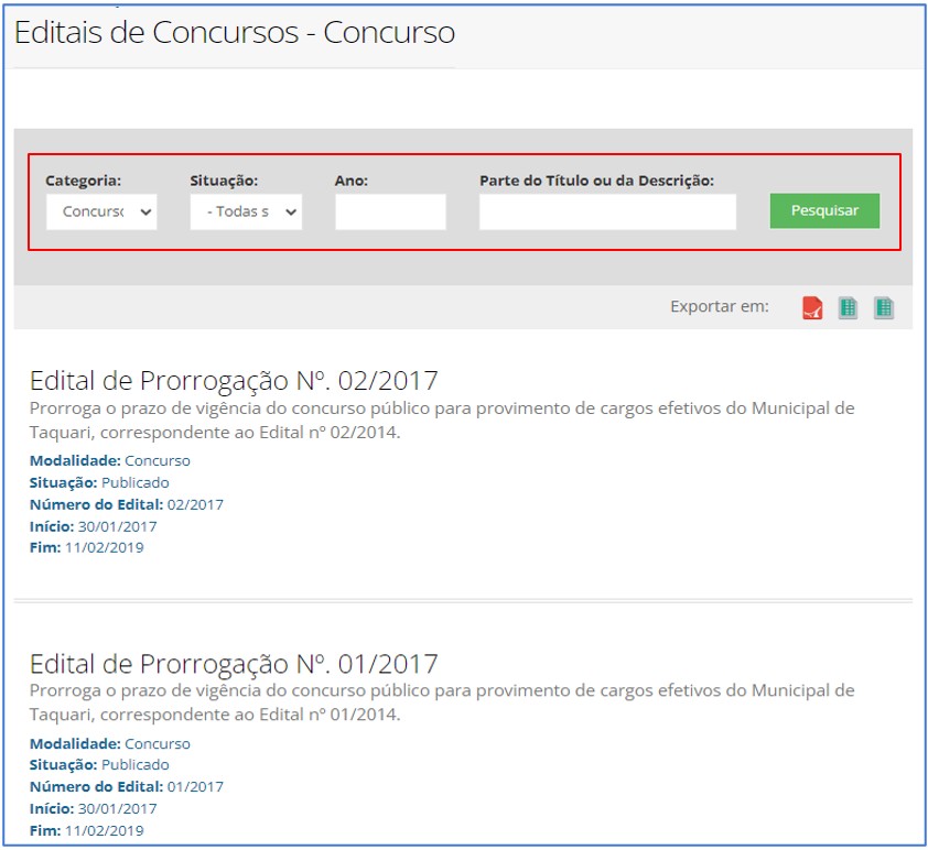Exemplo de nomeações em concurso público
