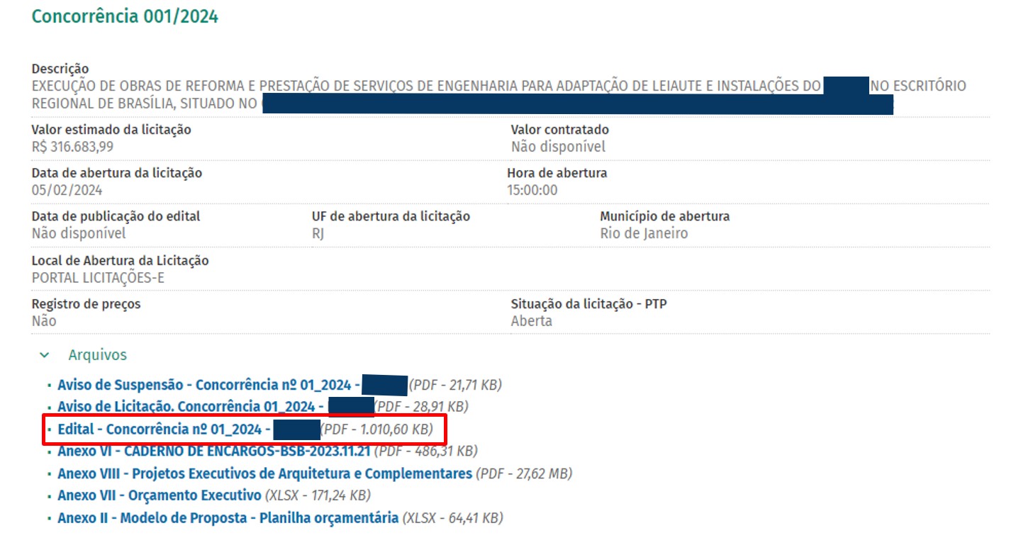 Exemplo de divulgação de edital de licitação